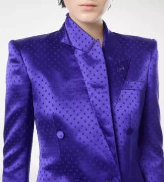 Polka Dot Jacquard Double Breasted Peak Lapel Jacket