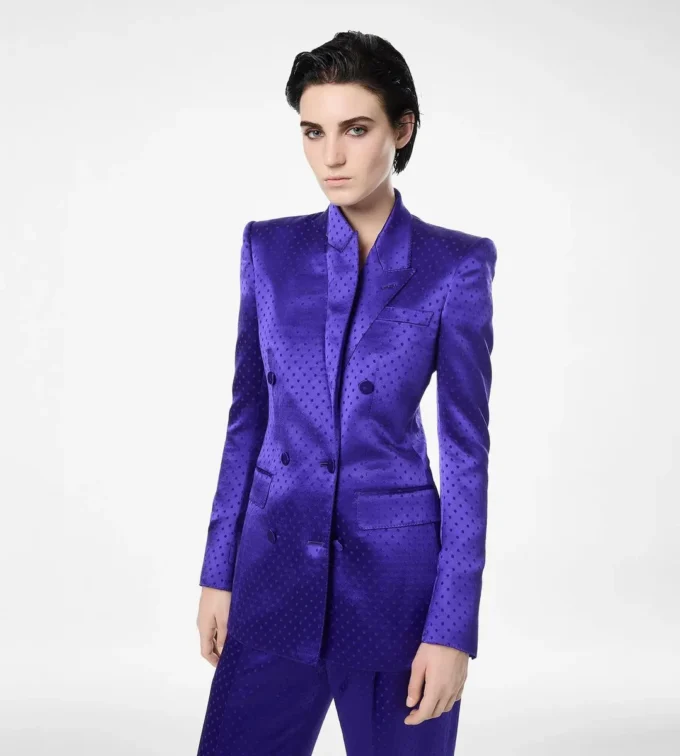 Polka Dot Jacquard Double Breasted Peak Lapel Jacket Polka Dot Jacquard Double Breasted Peak Lapel Jacket