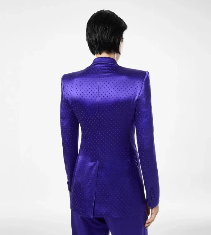 Polka Dot Jacquard Double Breasted Peak Lapel Jacket Polka Dot Jacquard Double Breasted Peak Lapel Jacket