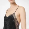 Polka Dot Seidenkrepp-Camisole-Abendkleid mit Spitzendetails