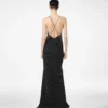 Polka Dot Seidenkrepp-Camisole-Abendkleid mit Spitzendetails