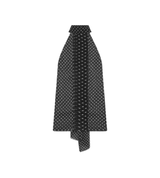 Polka Dot Silk Georgette Halterneck Lavalliere Top mit Plisse-Detail