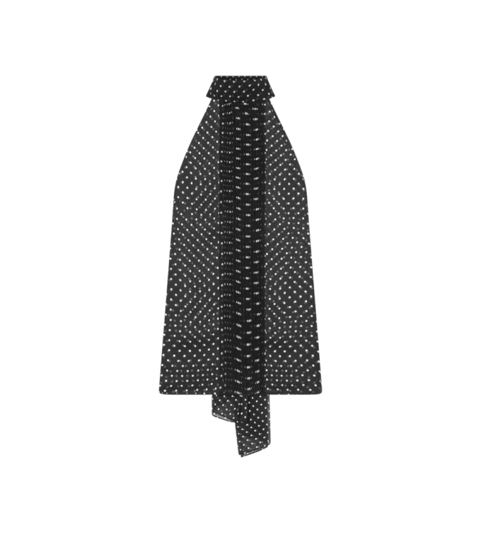 Polka Dot Silk Georgette Halterneck Lavalliere Top mit Plisse-Detail