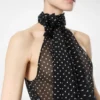 Polka Dot Silk Georgette Halterneck Lavalliere Top mit Plisse-Detail