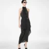 Seidenwickelrock mit Polka-Dot-Muster und Lederdetails Seidenwickelrock mit Polka-Dot-Muster und Lederdetails