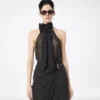 Polka Dot Silk Georgette Halterneck Lavalliere Top mit Plisse-Detail