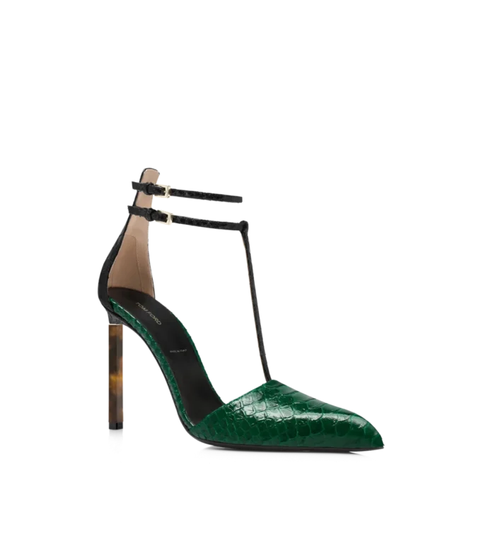 Pumps mit T-Riemen aus bedrucktem Pythonleder Pumps mit T-Riemen aus bedrucktem Pythonleder