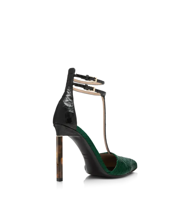 Pumps mit T-Riemen aus bedrucktem Pythonleder Pumps mit T-Riemen aus bedrucktem Pythonleder
