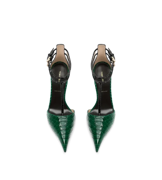 Pumps mit T-Riemen aus bedrucktem Pythonleder Pumps mit T-Riemen aus bedrucktem Pythonleder