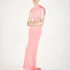 Ärmelloses asymmetrisches Abendkleid mit gedrehtem Rücken Ärmelloses asymmetrisches Abendkleid mit gedrehtem Rücken