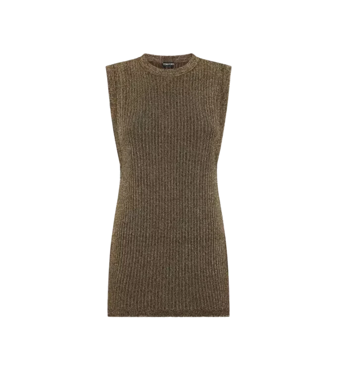 Ärmelloses Strickoberteil mit Rundhalsausschnitt und Seitenschlitzen Ärmelloses Strickoberteil mit Rundhalsausschnitt und Seitenschlitzen