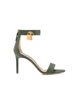 Sandale mit Padlock-Verschluss aus Wildleder mit Eidechsenoptik Sandale mit Padlock-Verschluss aus Wildleder mit Eidechsenoptik