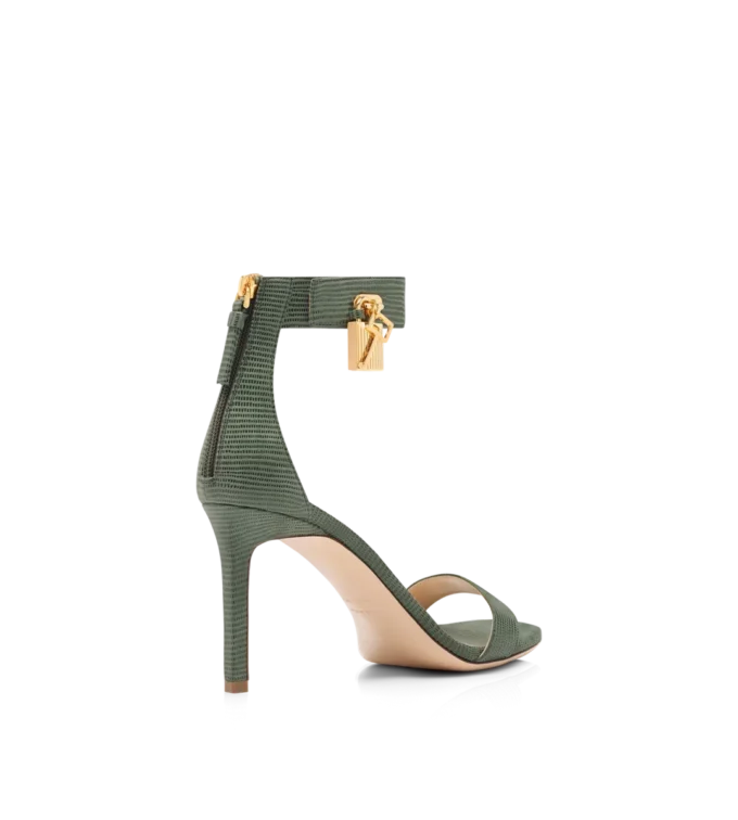 Sandale mit Padlock-Verschluss aus Wildleder mit Eidechsenoptik Sandale mit Padlock-Verschluss aus Wildleder mit Eidechsenoptik