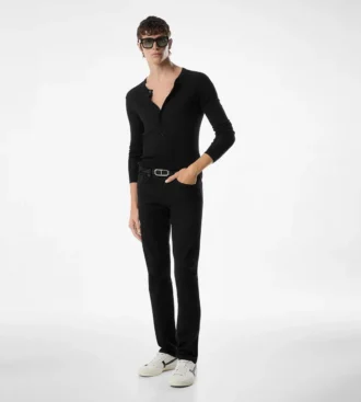 Schwarze Stretch-Jeans mit gerader Passform