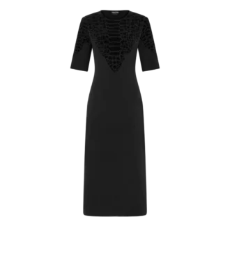 Seiden-Chenille-Kleid mit Python-Prägung und Rundhalsausschnitt Seiden-Chenille-Kleid mit Python-Prägung und Rundhalsausschnitt