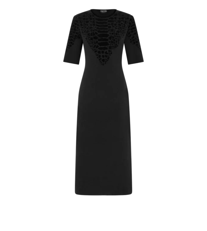 Seiden-Chenille-Kleid mit Python-Prägung und Rundhalsausschnitt Seiden-Chenille-Kleid mit Python-Prägung und Rundhalsausschnitt