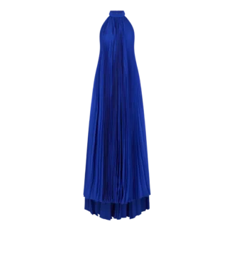 Seiden-Halterneck-Abendkleid mit Sunray-Plissee
