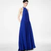 Seiden-Halterneck-Abendkleid mit Sunray-Plissee