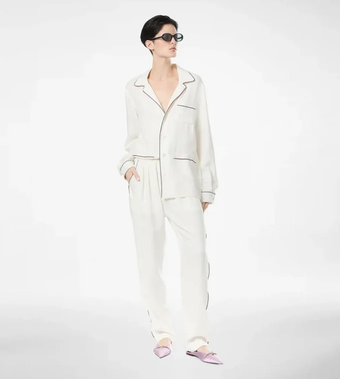 Seiden-Twill-Pyjama-Hose mit Paspelierung Seiden-Twill-Pyjama-Hose mit Paspelierung