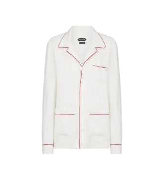 Seiden-Twill-Pyjamahemd mit Paspelierung und tonalem TF-Sticklogo