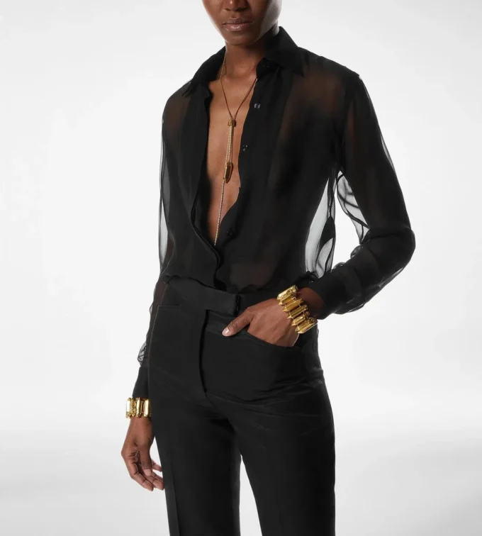 Seidenchiffonhemd mit Plastron