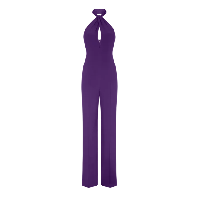 Seidenjumpsuit mit Neckholder und gedrehtem Vorderteil Seidenjumpsuit mit Neckholder und gedrehtem Vorderteil