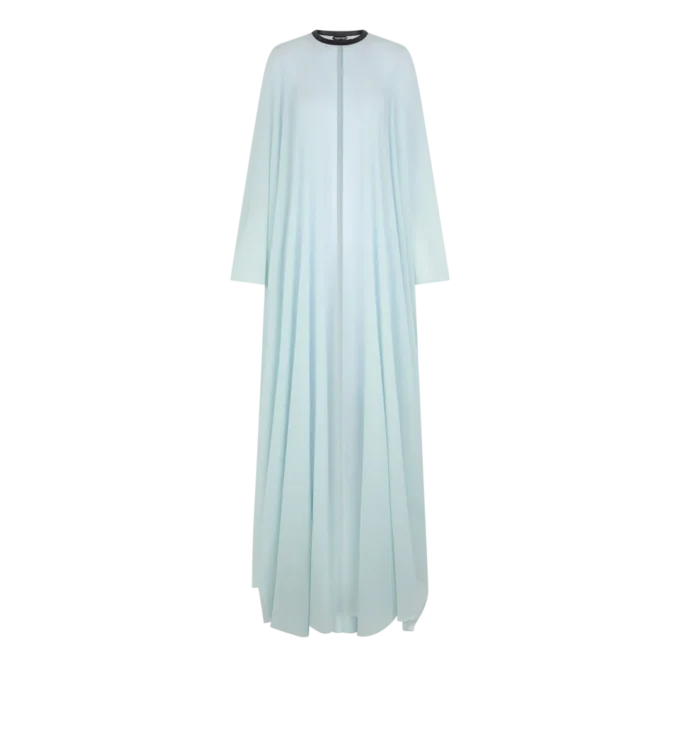 Seidenkaftan mit Rundhalsausschnitt und Lederdetails