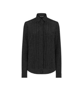 Seidenkrepp-Bluse mit Polka-Dots und Plissee-Plastron