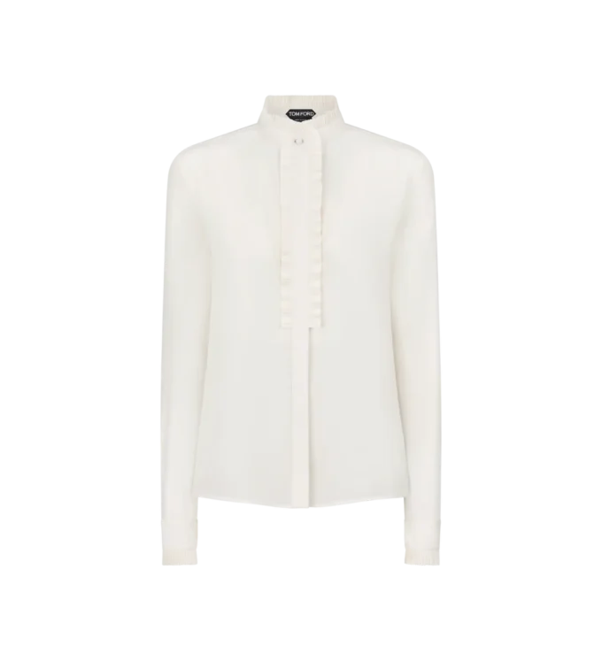 Seidenkrepp-Shirt mit Plissee-Details Seidenkrepp-Shirt mit Plissee-Details