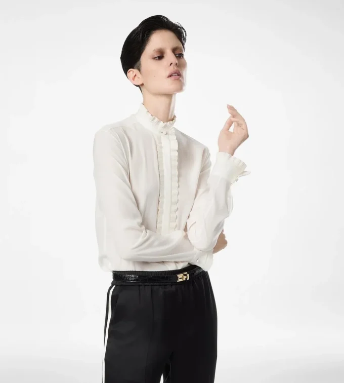 Seidenkrepp-Shirt mit Plissee-Details Seidenkrepp-Shirt mit Plissee-Details