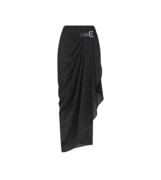 Seidenwickelrock mit Polka-Dot-Muster und Lederdetails