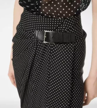 Seidenwickelrock mit Polka-Dot-Muster und Lederdetails