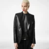 Seidige Guanteria-Lederjacke mit Einreiher Seidige Guanteria-Lederjacke mit Einreiher