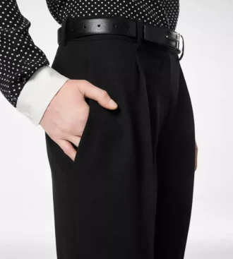 Sharp Grain De Poudre Relaxed Pleated Straight Pants