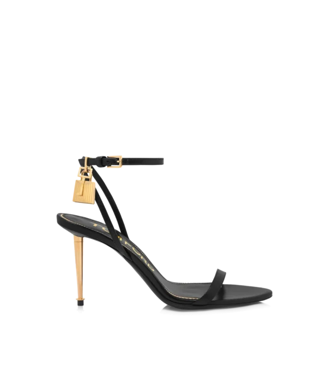 Shiny Leather Padlock Pointy Naked Sandal 85 mm Shiny Leather Padlock Pointy Naked Sandal 85 mm