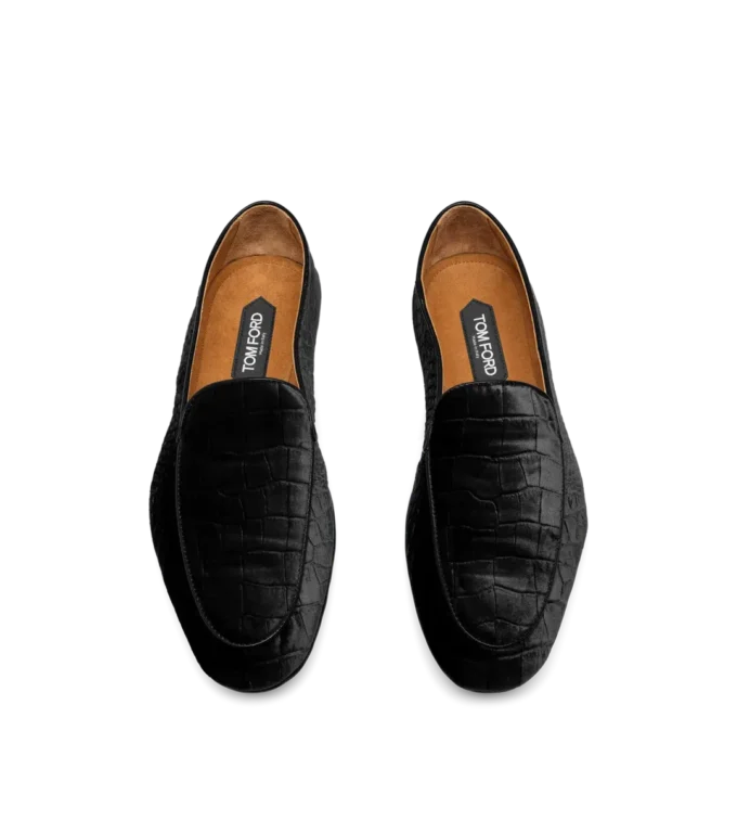 Slipper aus geprägtem Krokodilleder-Samt Slipper aus geprägtem Krokodilleder-Samt