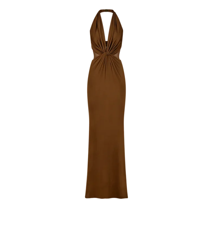 Stretch-Jersey-Abendkleid mit gekreuztem Ausschnitt Stretch-Jersey-Abendkleid mit gekreuztem Ausschnitt