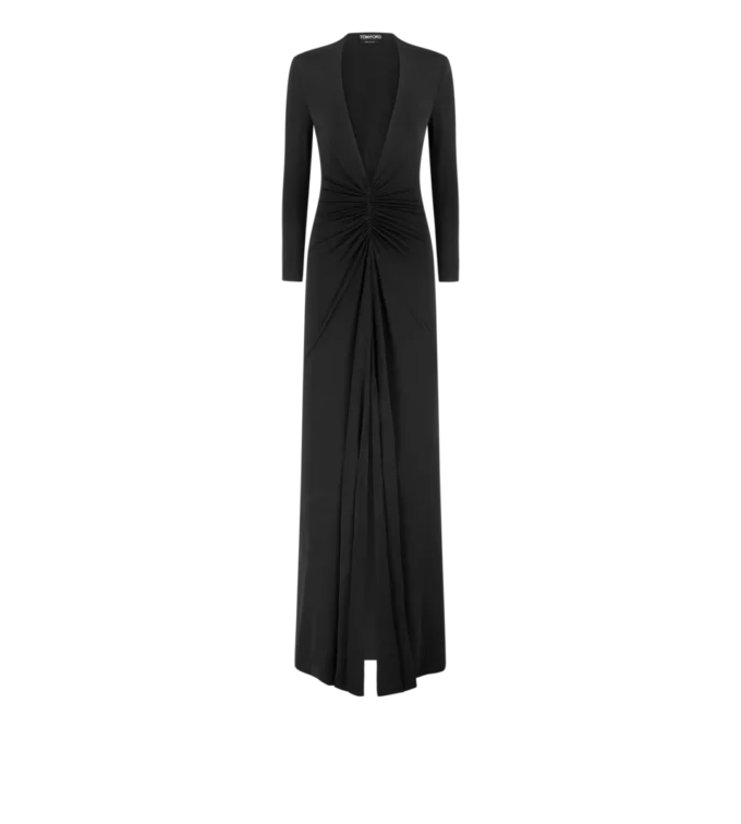 Stretch-Jersey-Abendkleid mit tiefem V-Ausschnitt