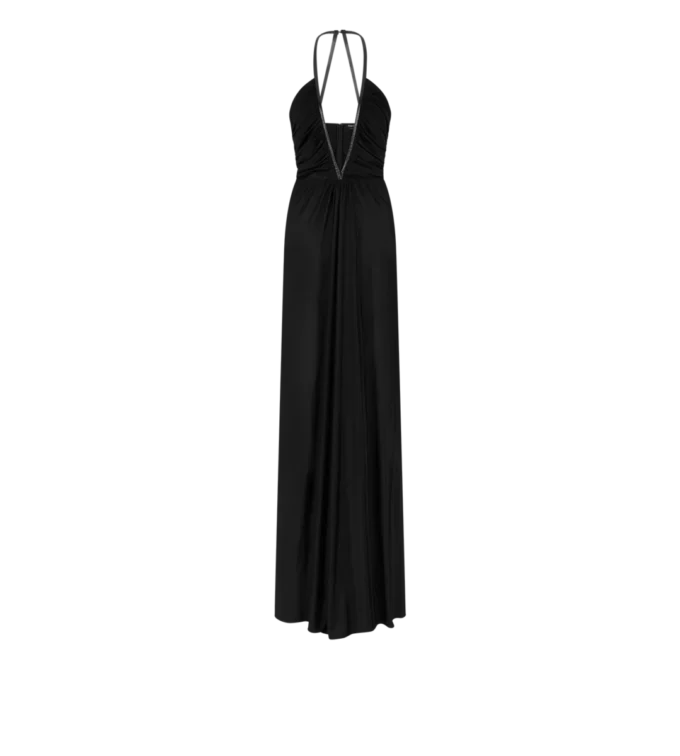 Stretch-Jersey-Abendkleid mit tiefem V-Ausschnitt Stretch-Jersey-Abendkleid mit tiefem V-Ausschnitt