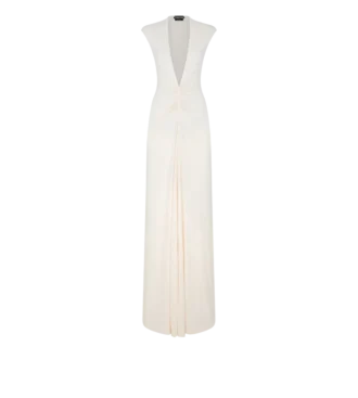 Stretch-Jersey-Abendkleid mit tiefem V-Ausschnitt