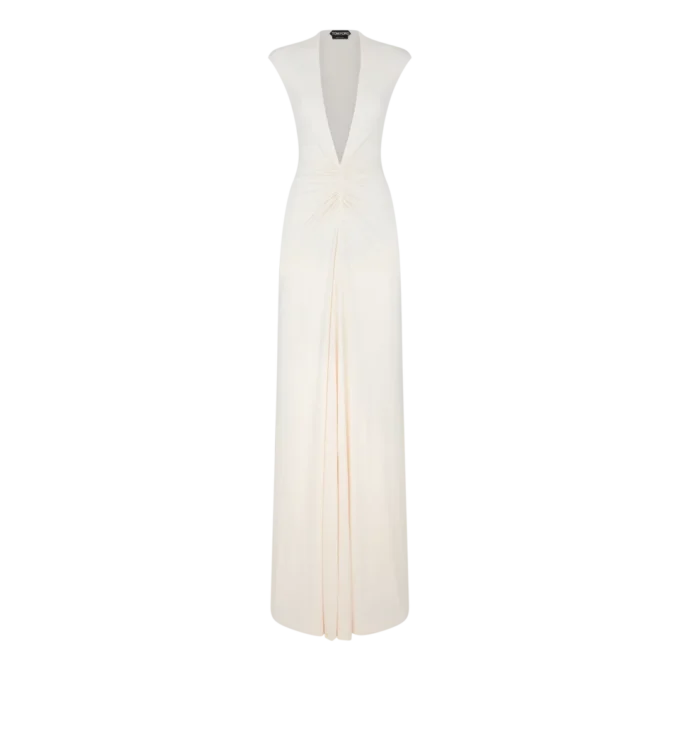 Stretch-Jersey-Abendkleid mit tiefem V-Ausschnitt
