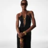 Stretch-Jersey-Abendkleid mit tiefem V-Ausschnitt Stretch-Jersey-Abendkleid mit tiefem V-Ausschnitt