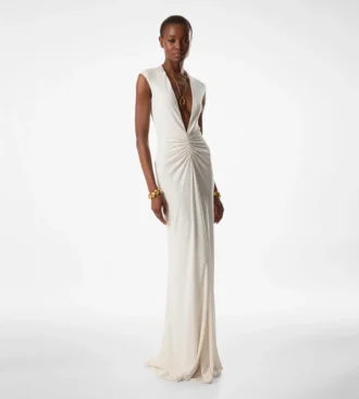 Stretch-Jersey-Abendkleid mit tiefem V-Ausschnitt