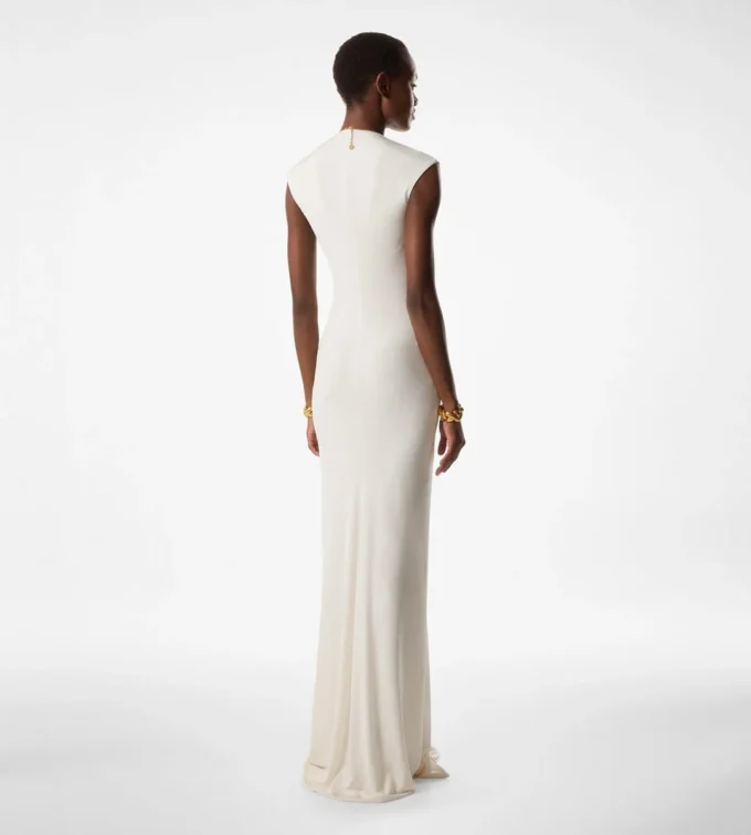 Stretch-Jersey-Abendkleid mit tiefem V-Ausschnitt