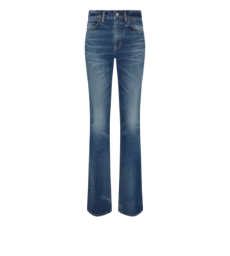 Stretch-Raw-Denim-Hose mit ausgestelltem Bein