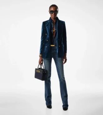 Stretch-Raw-Denim-Hose mit ausgestelltem Bein