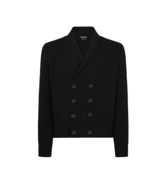 Strickjacke mit Schalkragen aus Wolle und Seide