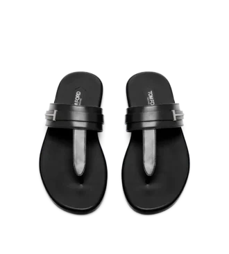 T-Sandale aus glattem Leder T-Sandale aus glattem Leder