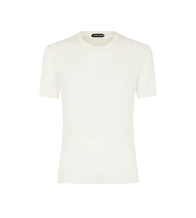 T-Shirt mit Rundhalsausschnitt und Rippstrick