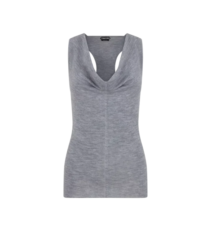 Tanktop aus Merinowolle mit Rippstrick und Rollkragen